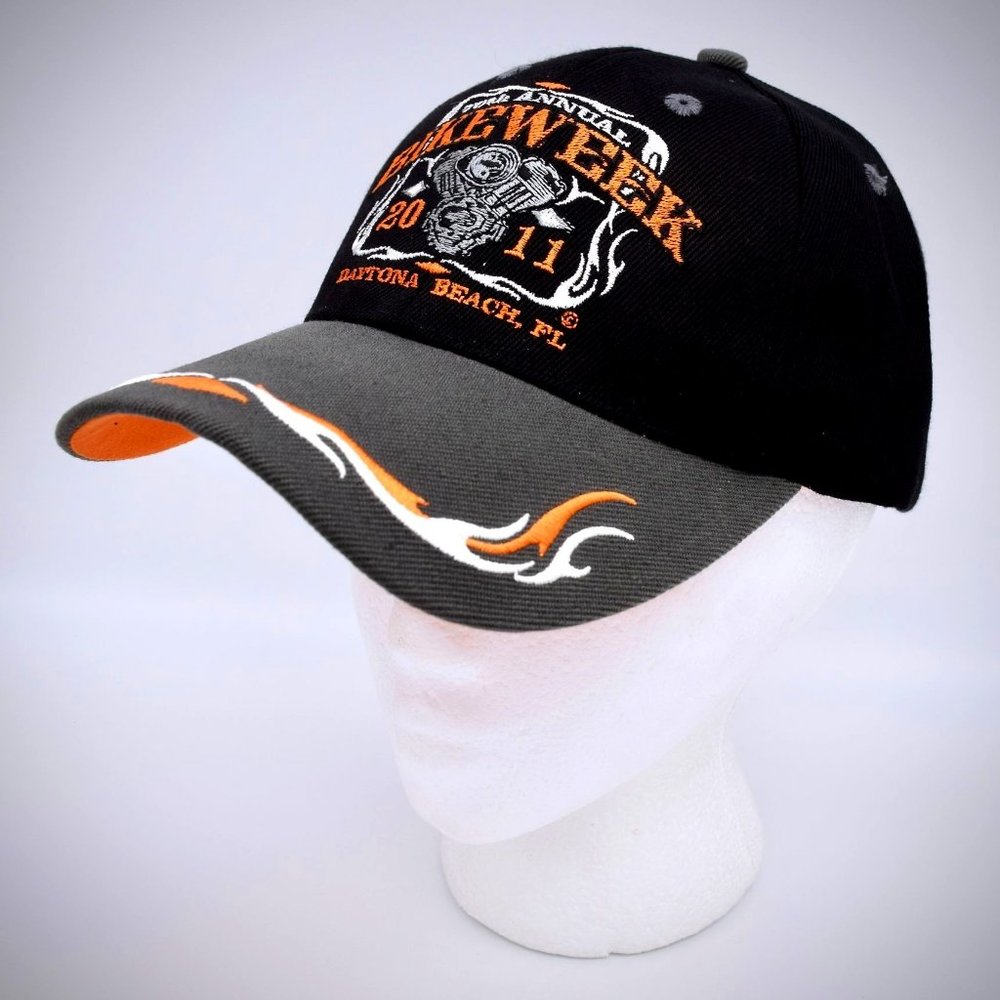 Daytona Beach 70th Bike Week Hat 2011 Black Embroidered Baseball Cap Flames Adj
